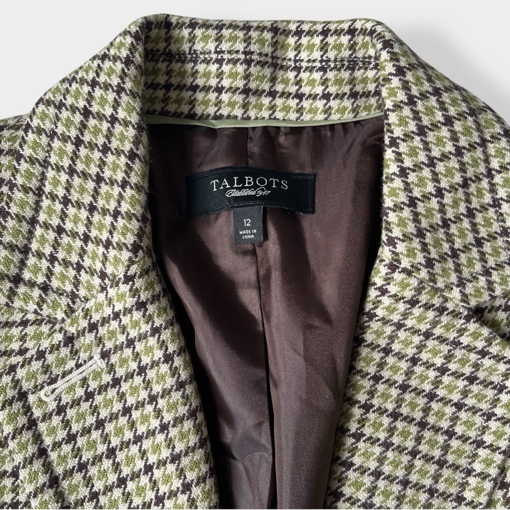 Talbots Classic Fit Houndstooth Blazer Jacket Size 12 Brown Green Wool Blend - Picture 6 of 11